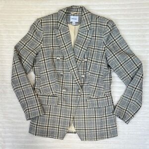 Nine West Navy and Cream Plaid Double Breasted Blazer